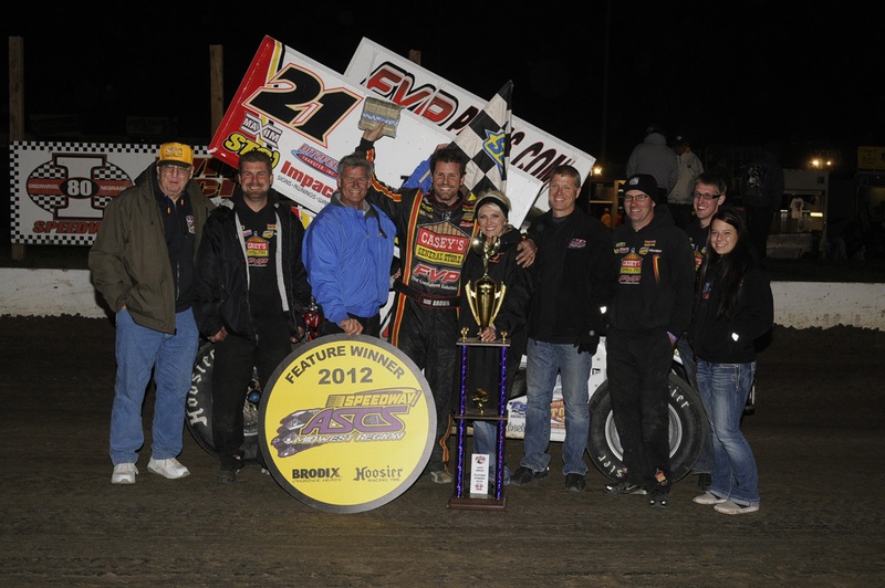 Brian Brown takes the 2nd night of the ASCS Midwest weekend opener at I-80 Speedway - Rob Kocak photo 