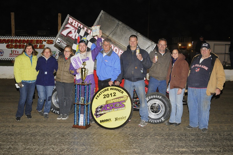 Robby Wolfgang in I-80 Speedway victory lane following his season opening ASCS Midwest score 4-6-2012
