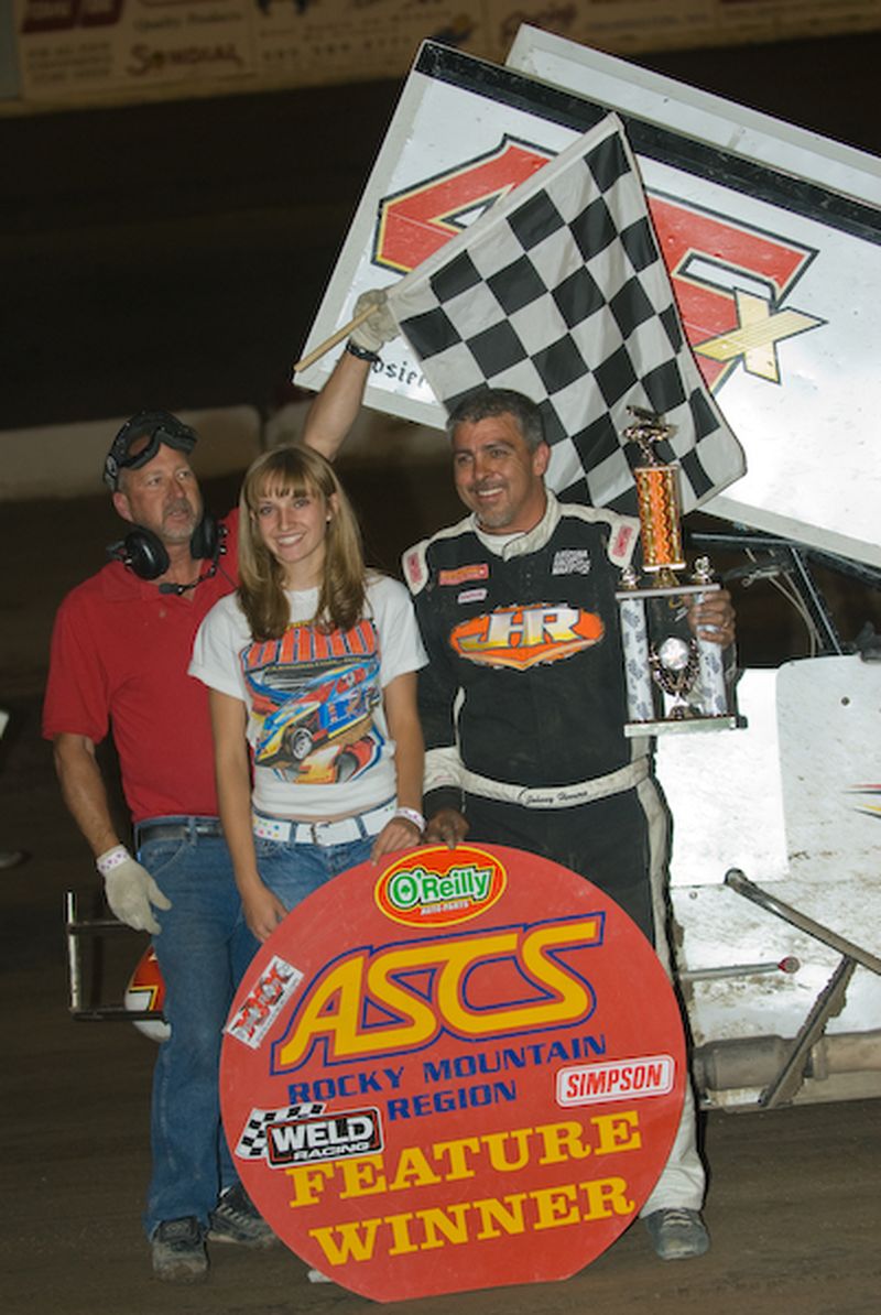 Johnny Herrera in American Sprint Car Series Rocky Mountain Region victory lane again on Saturday night after completing a sweep of the weekend double at New Mexico's Aztec Speedway on Saturday night.