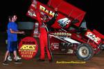 Florida's Bryn Gohn celebrates his triumph in Saturday night's 25-lap American Sprint Car Series Gulf South Region feature at 105 Speedway in Cleveland, TX.