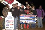 Tony Bruce, Jr., and company enjoy Lucas Oil Sprint Cars presented by K&N Filters victory lane after topping Saturday night's $15,000-to-win 22nd Annual O'Reilly Short Track Nationals presented by K&N Filters championship main event at Little Rock's I