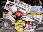 Wayne Johnson in ASCS Gulf South victory lane at Waco's Heart O' Texas Speedway. First ASCS repeat winner of the season.